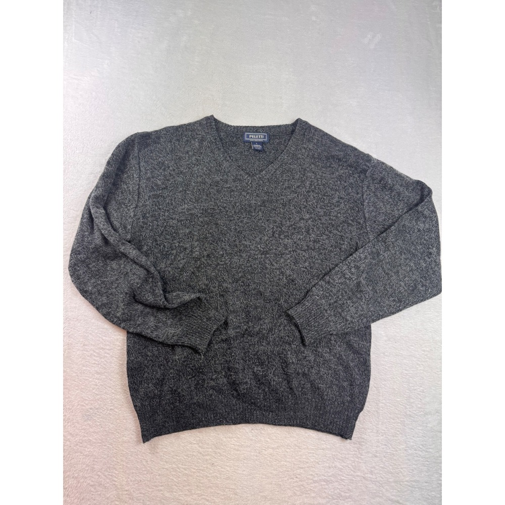 Peletti Lana Collezione Mens V-Neck Sweater Gray Merino Wool Blend Large